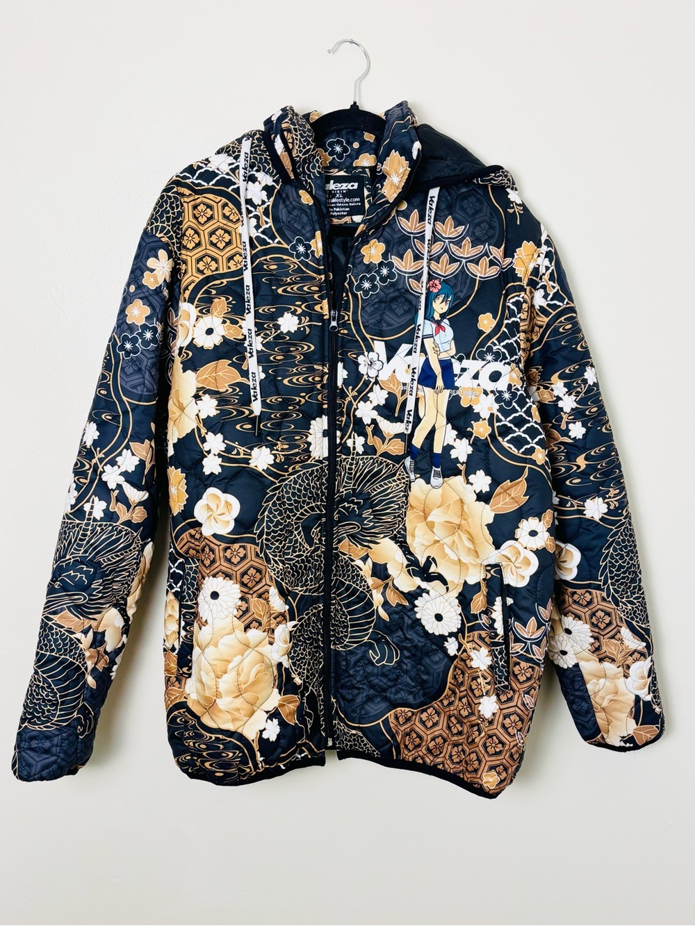 Valeza Lifestyle Purple Zen Puffer Jacket Anime Streetwear Dragon Floral XL